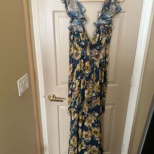 Luxxel Midnight Blue and Gold Floral Dress